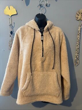 PINK Victoria's Secret Men's Sherpa Half-Zip Hoodie in Tan